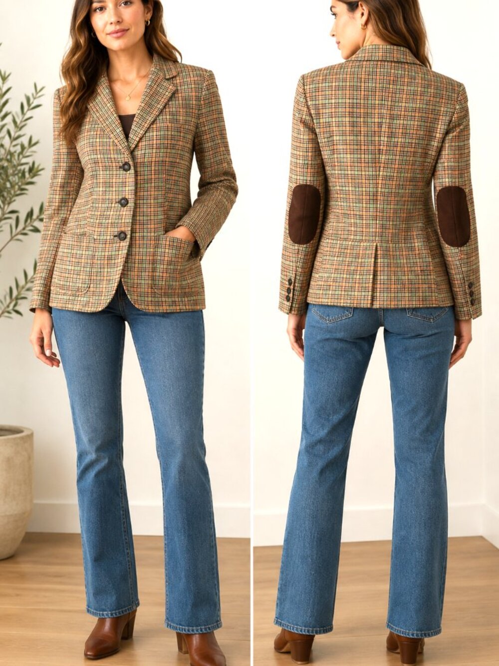 Talbots Houndstooth Wool-blend Elbow Patch Blazer